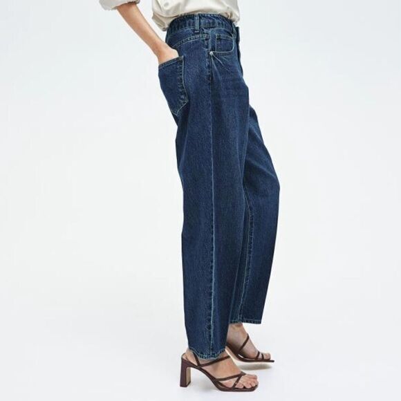 H&M High Rise Tapered Baggy Jeans Dark Blue Size 10 Relaxed Ankle - Picture 3 of 14